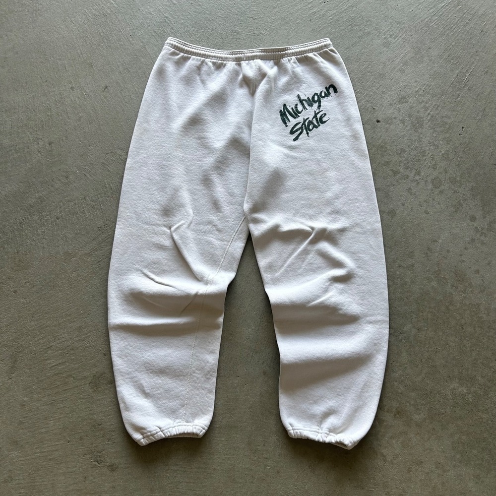 Vintage 80s Bassett Walker Michigan State Sweatpants Size Large White MSU Cotton